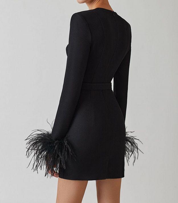 ALIZA Long Sleeve Feathers Bandage Dress