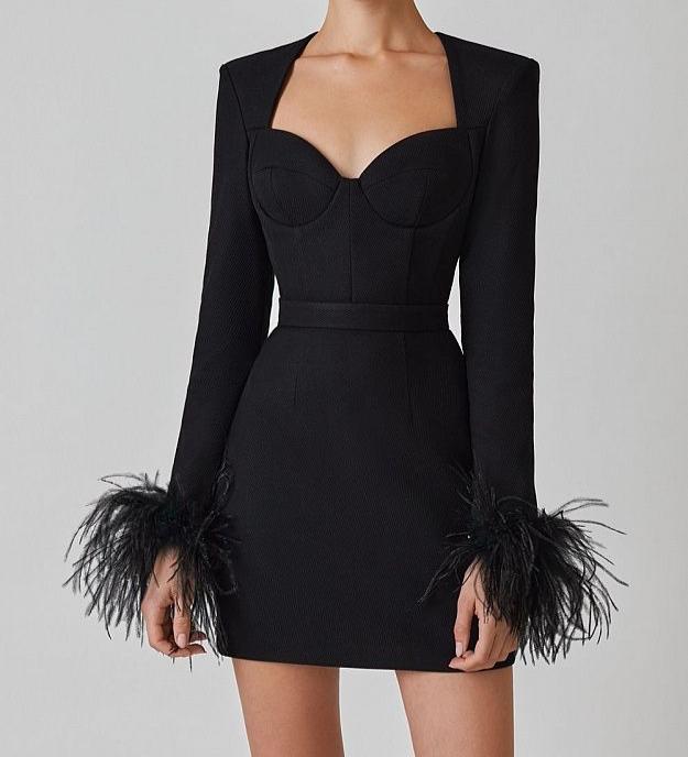 ALIZA Long Sleeve Feathers Bandage Dress