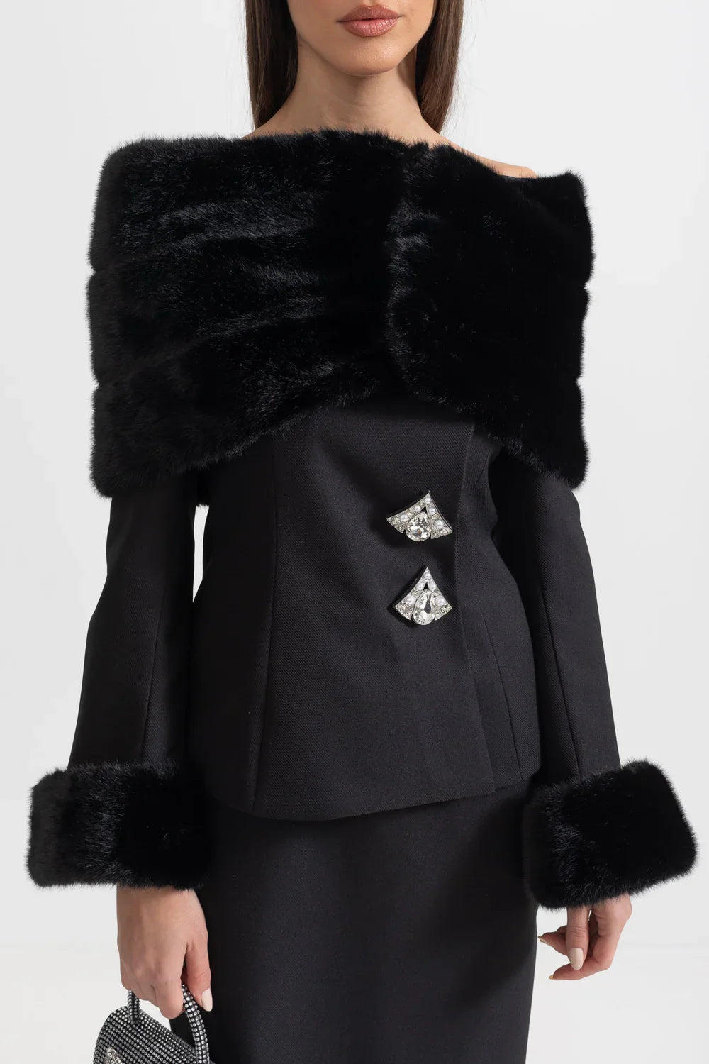 ALUHE Fur Crystals Midi Bodycon Set