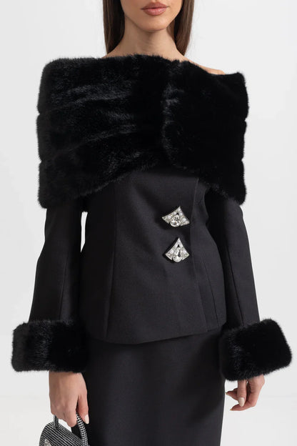 ALUHE Fur Crystals Midi Bodycon Set