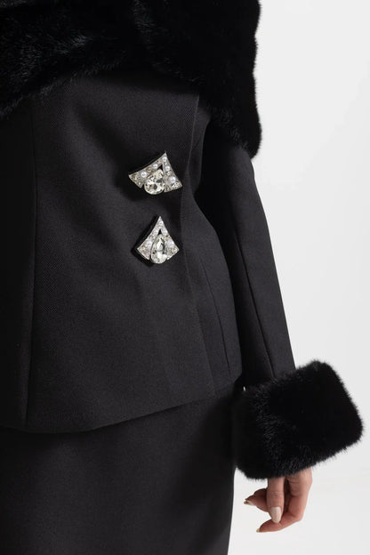ALUHE Fur Crystals Midi Bodycon Set