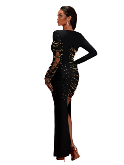 ALVE Gold Beadwork Luxury Bandage Maxi Gown