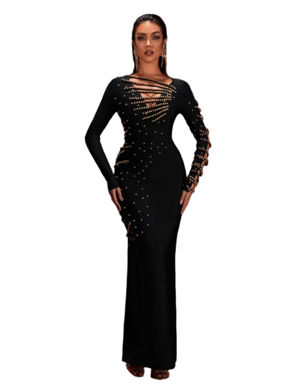 ALVE Gold Beadwork Luxury Bandage Maxi Gown