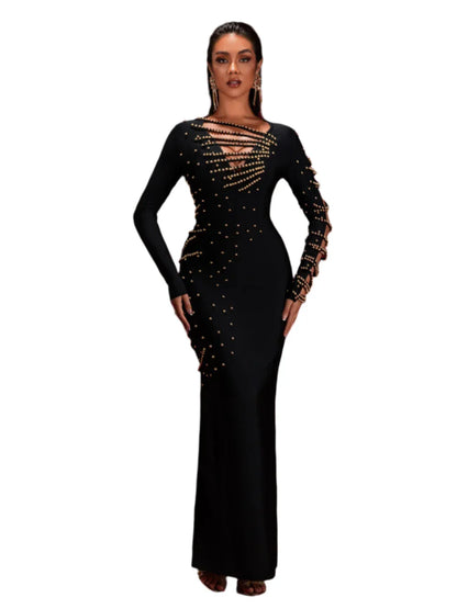 ALVE Gold Beadwork Luxury Bandage Maxi Gown