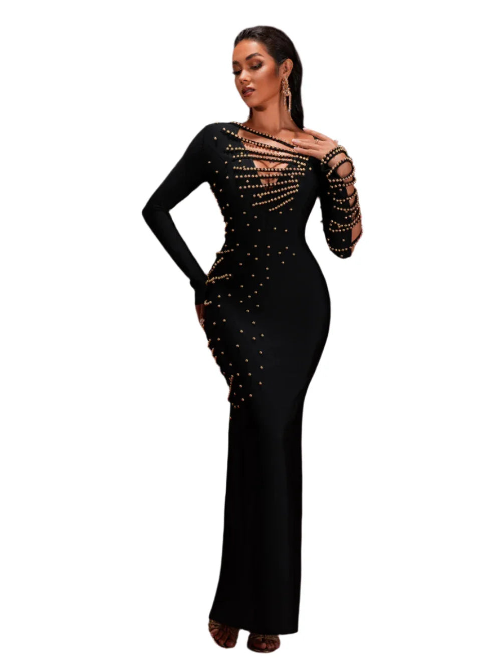 ALVE Gold Beadwork Luxury Bandage Maxi Gown