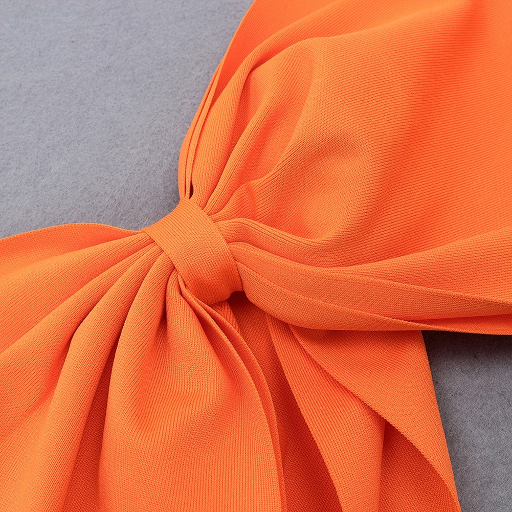 AMANDA  One Shoulder Long Sleeve Over Knee Bowknot Asymmetrical Bandage Dress