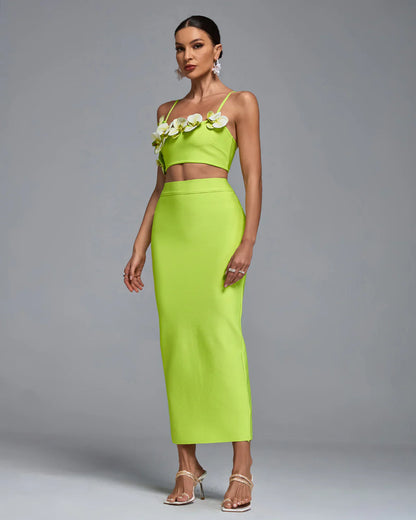 AMBIKA 3D Flower Orchid Top Bandage Skirt Set
