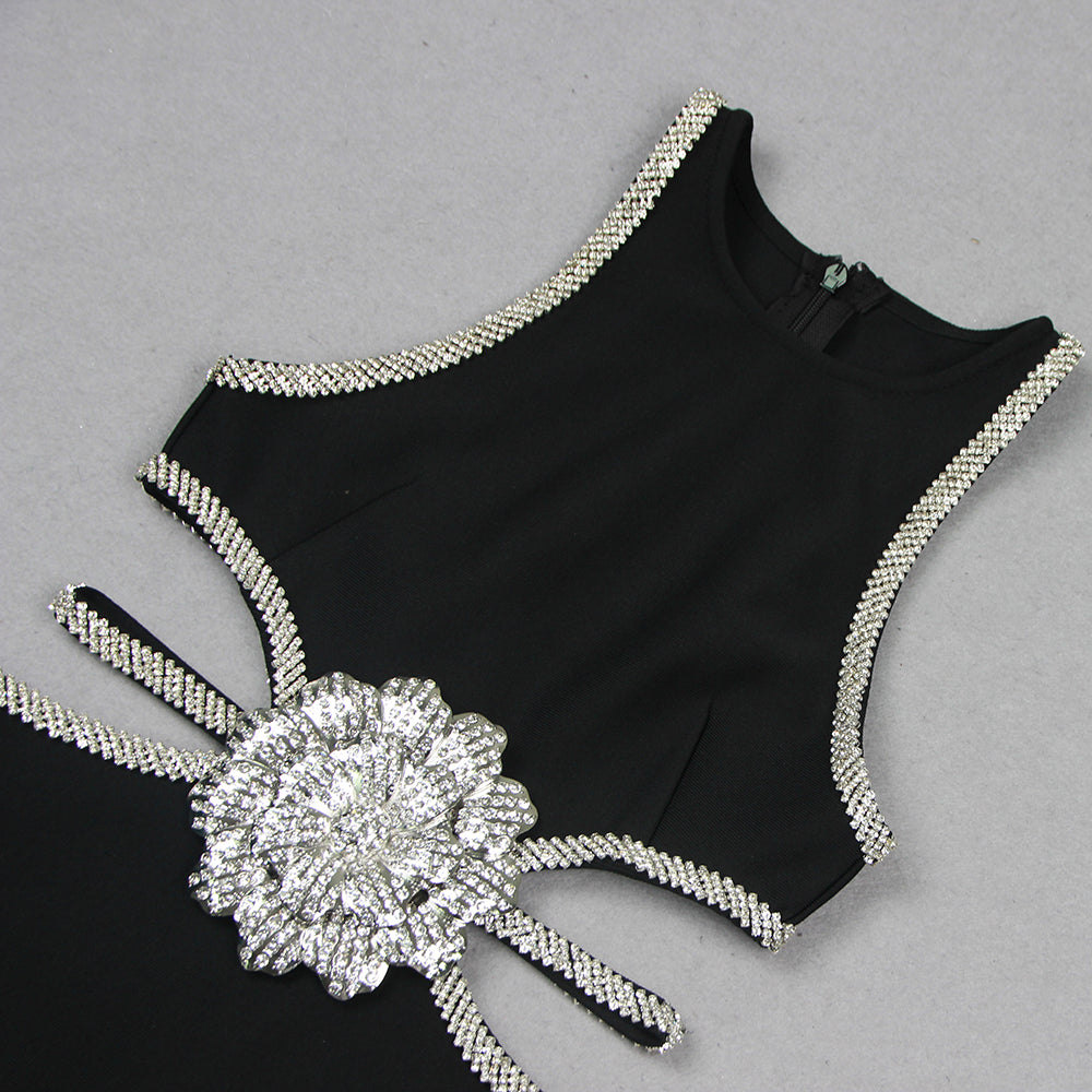 ANA Silver Appliqué Cut Out Mini Bandage Dress