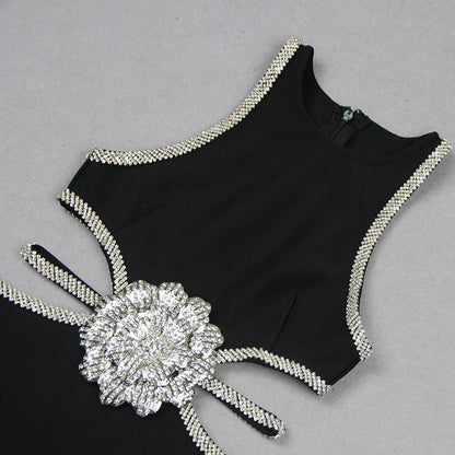 ANA Silver Appliqué Cut Out Mini Bandage Dress