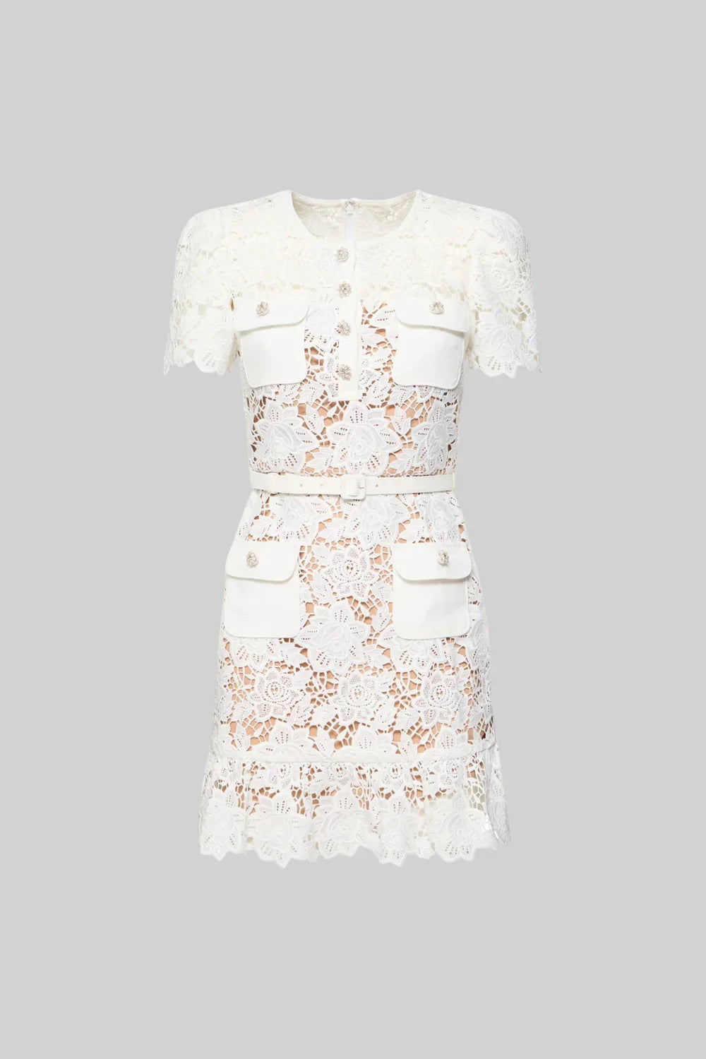 ANANDA SHORT SLEEVE EMBROIDERED FLORAL DRESS WHITE