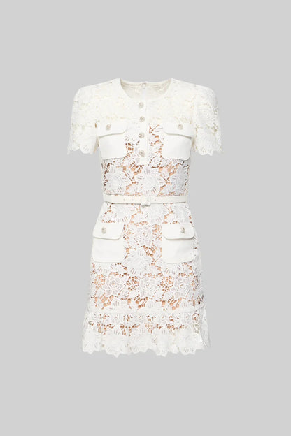 ANANDA SHORT SLEEVE EMBROIDERED FLORAL DRESS WHITE