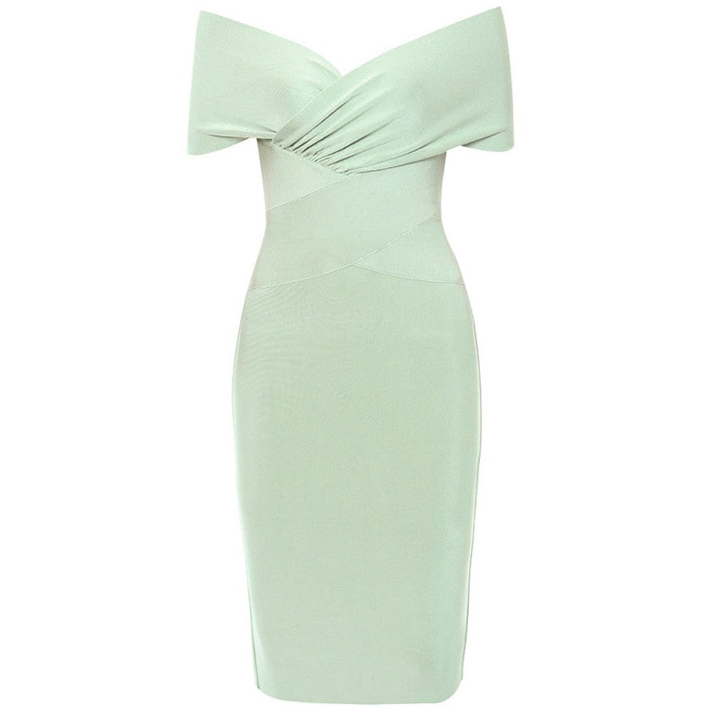 ANISA Off Shoulder Mid Sleeve Mini Bandage Dress GREEN