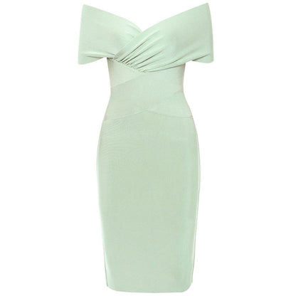 ANISA Off Shoulder Mid Sleeve Mini Bandage Dress GREEN