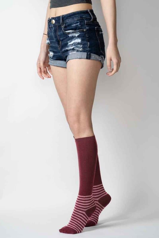 Maroon Striped Knee High Socks