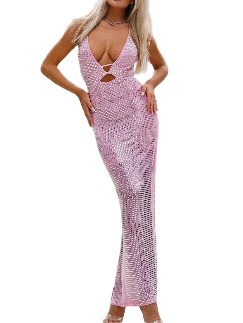 AZAHARA Crystals Cut Out Maxi Dress PURPLE
