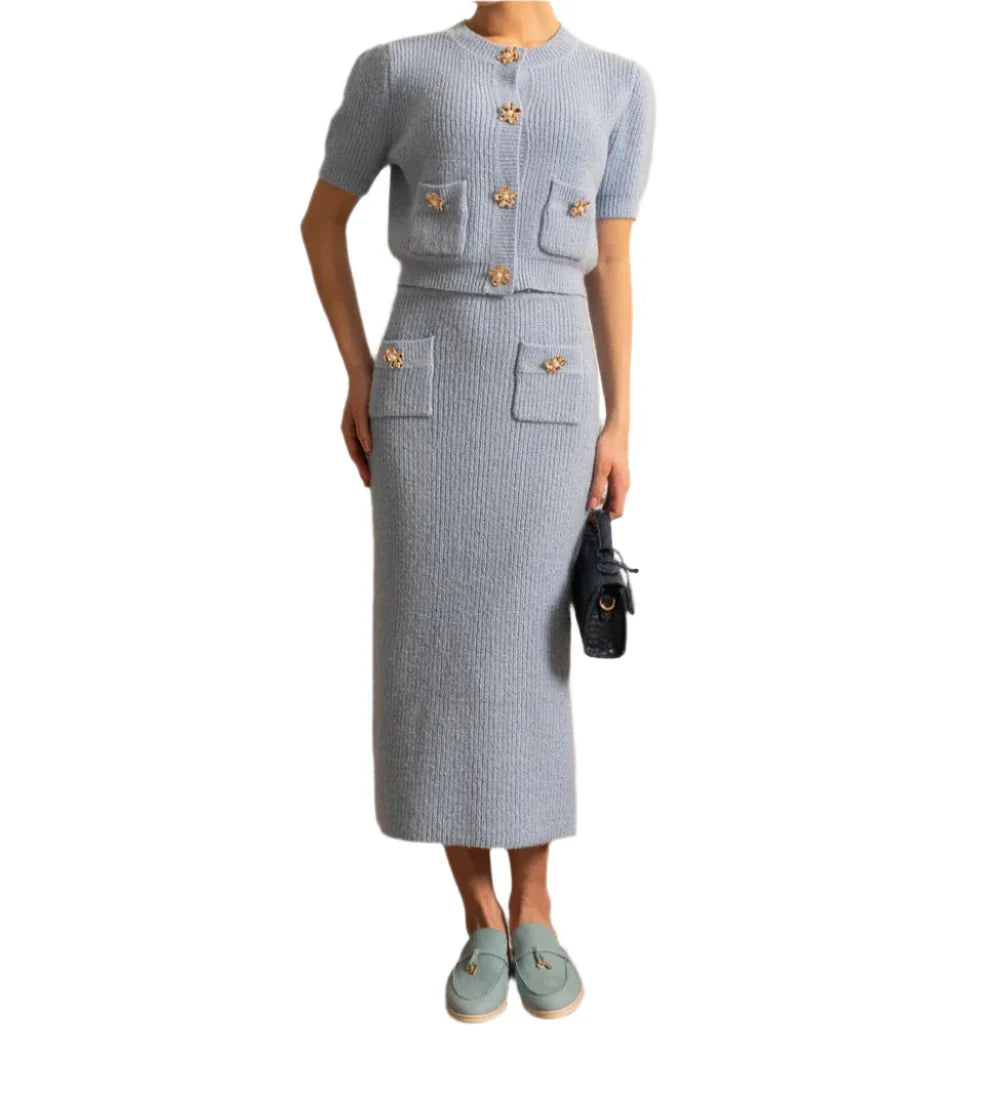 AZUR Classic Knit with Gold Buttons Set