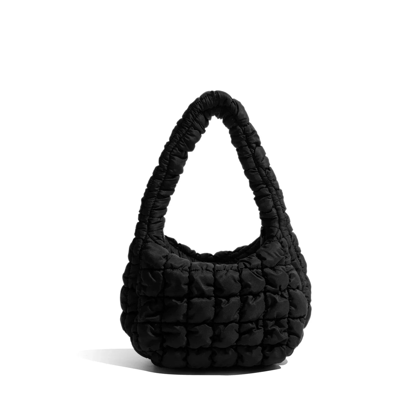Women Small Puffer Bag | Fluffy Quilted Padding Handbag Black 2