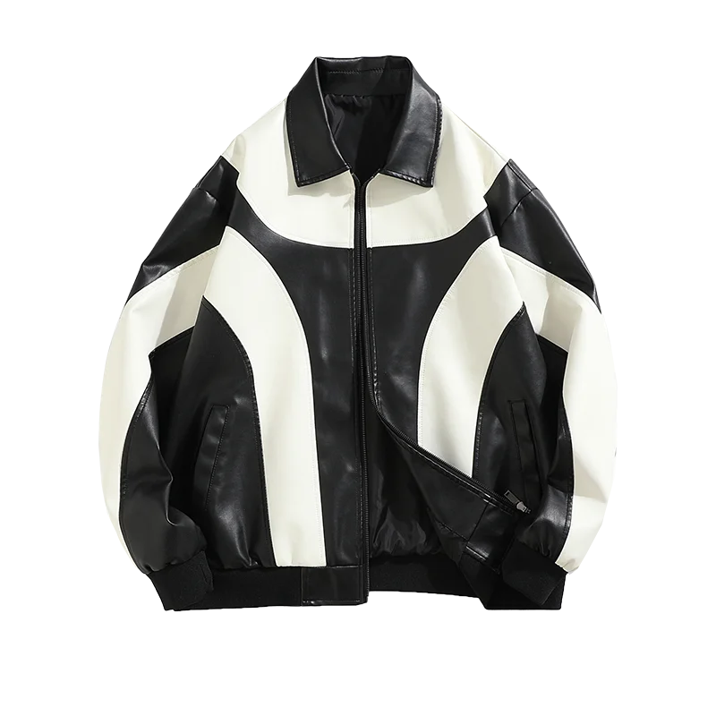 Unisex Leather Jacket | Motorcycle Biker Bomber Jacket | Padded Windbreaker Black and White