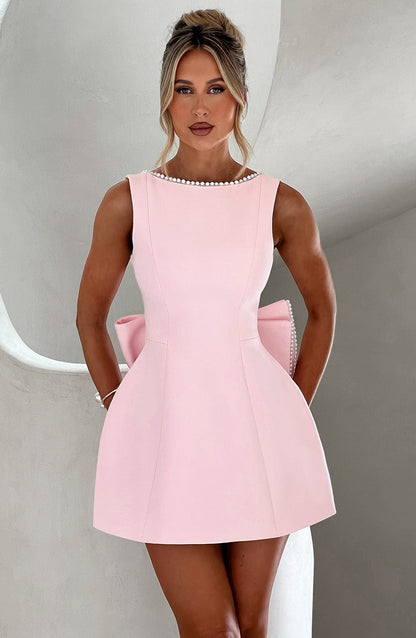 Celeste | Women's Pearl Trim A-Line Mini Dress Sleeveless