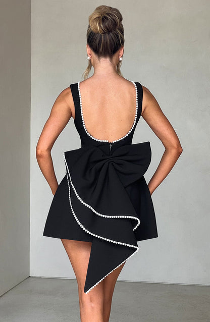 Celeste | Women's Pearl Trim A-Line Mini Dress Sleeveless