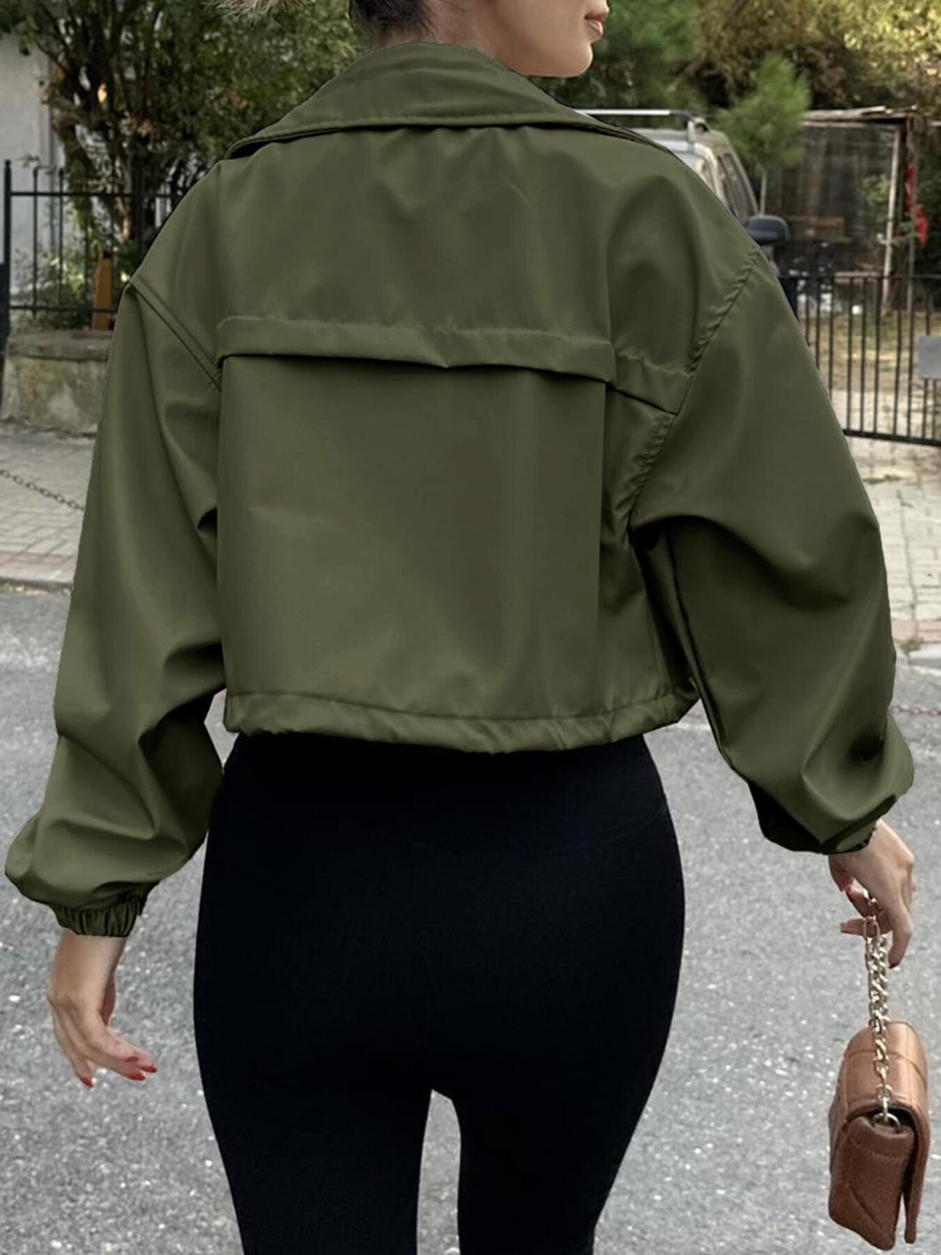 Crop Drawstring Hem Zip Up Jacket