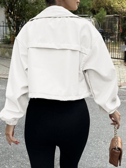 Crop Drawstring Hem Zip Up Jacket