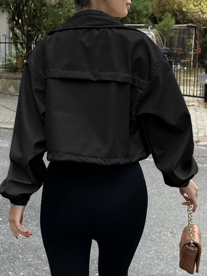 Crop Drawstring Hem Zip Up Jacket