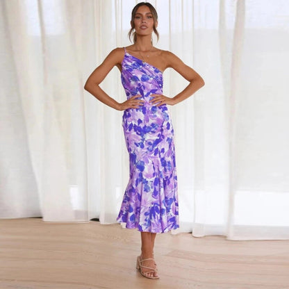 Genevieve | Women's Wedding Guest Floral Asymmetric Midi Dress