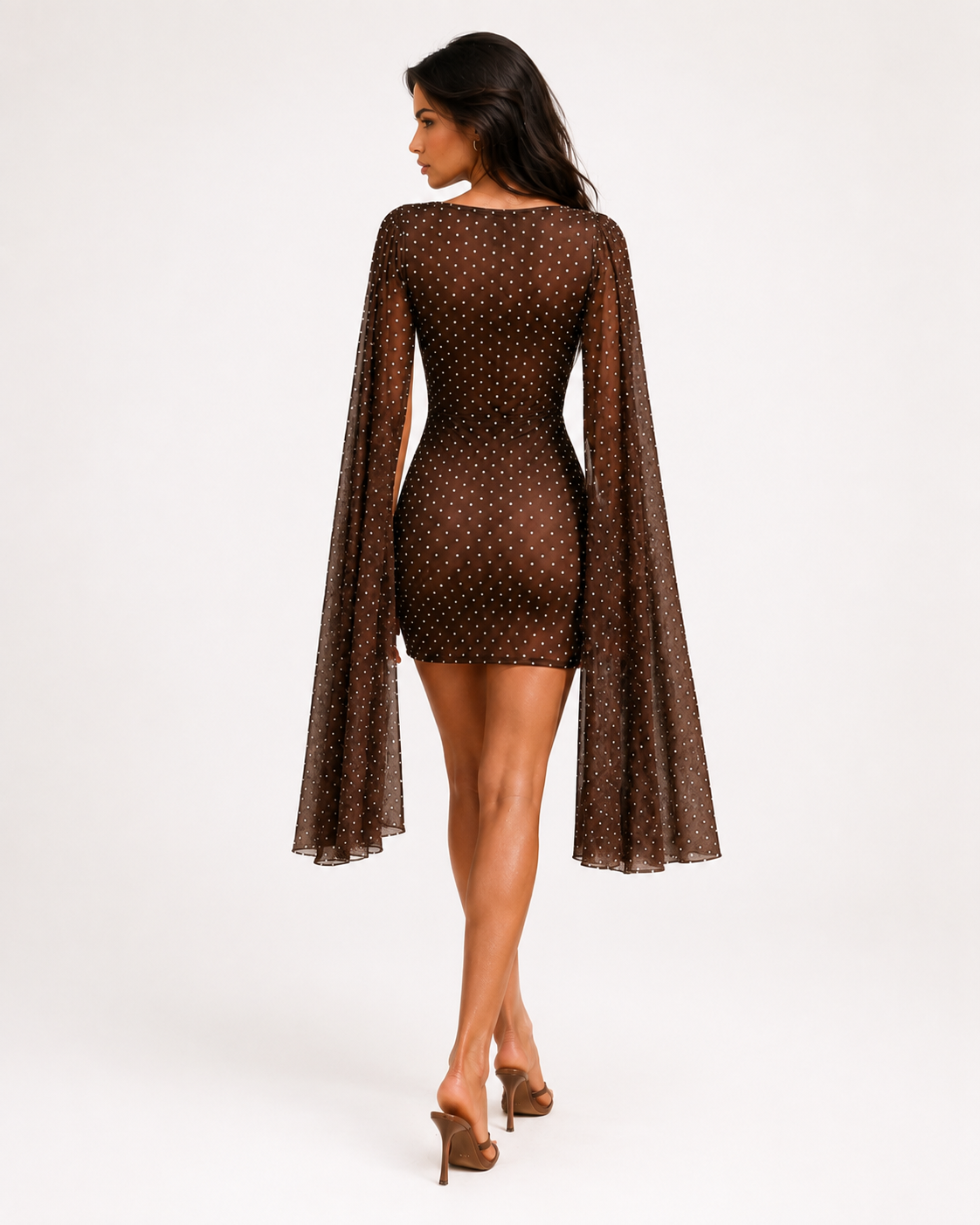 OLENA Polka Cape Mini Dress | Sheer Evening Dress