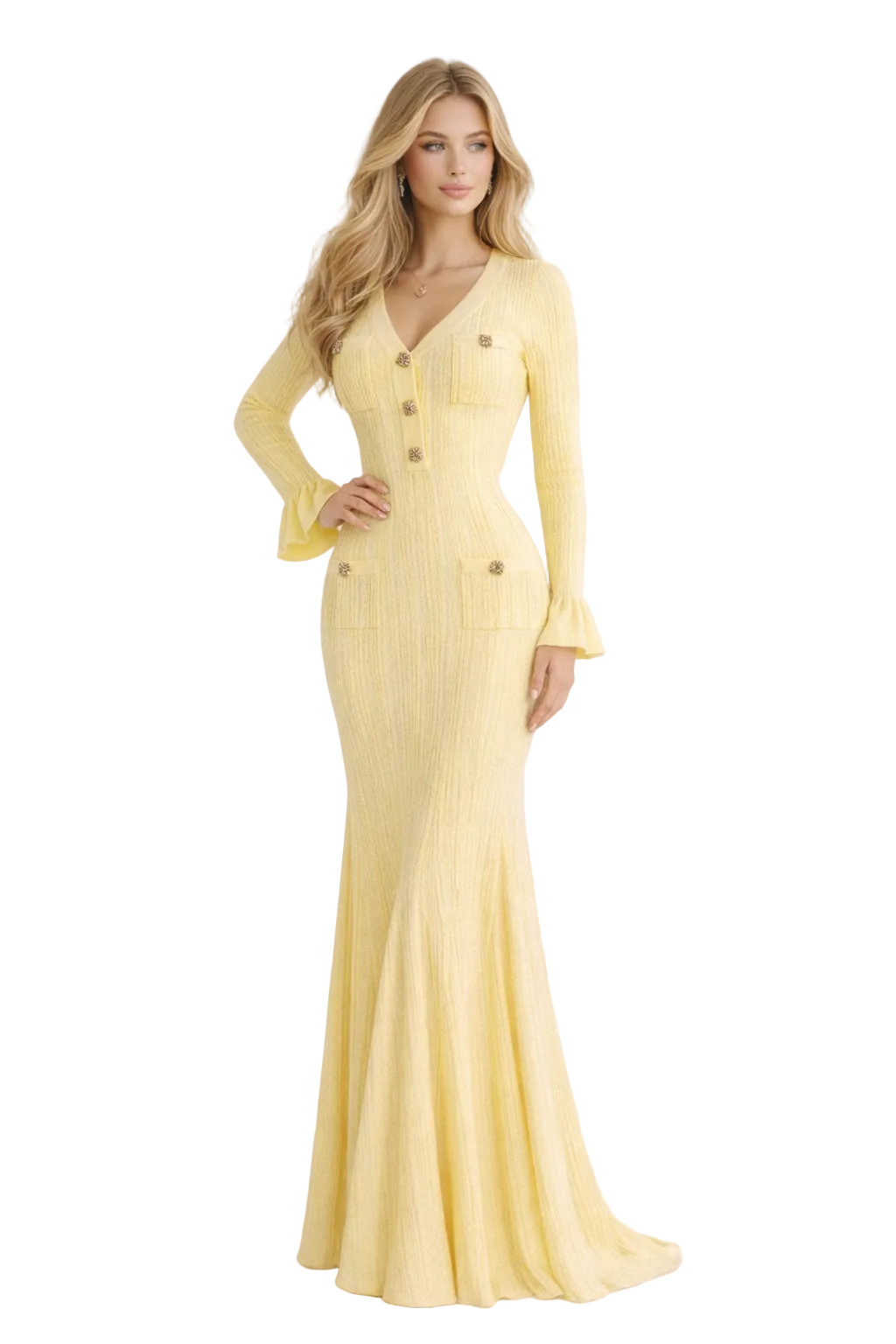 RIHANA Elegant Knit Button Maxi Dress