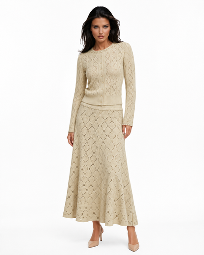 KASIAH  Knit Two-Piece Set – Cardigan Top & Maxi Skirt