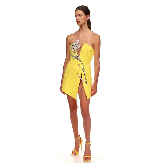 BELEN Mesh Rhinestone Mini Sleeveless Strapless Bandage Dress