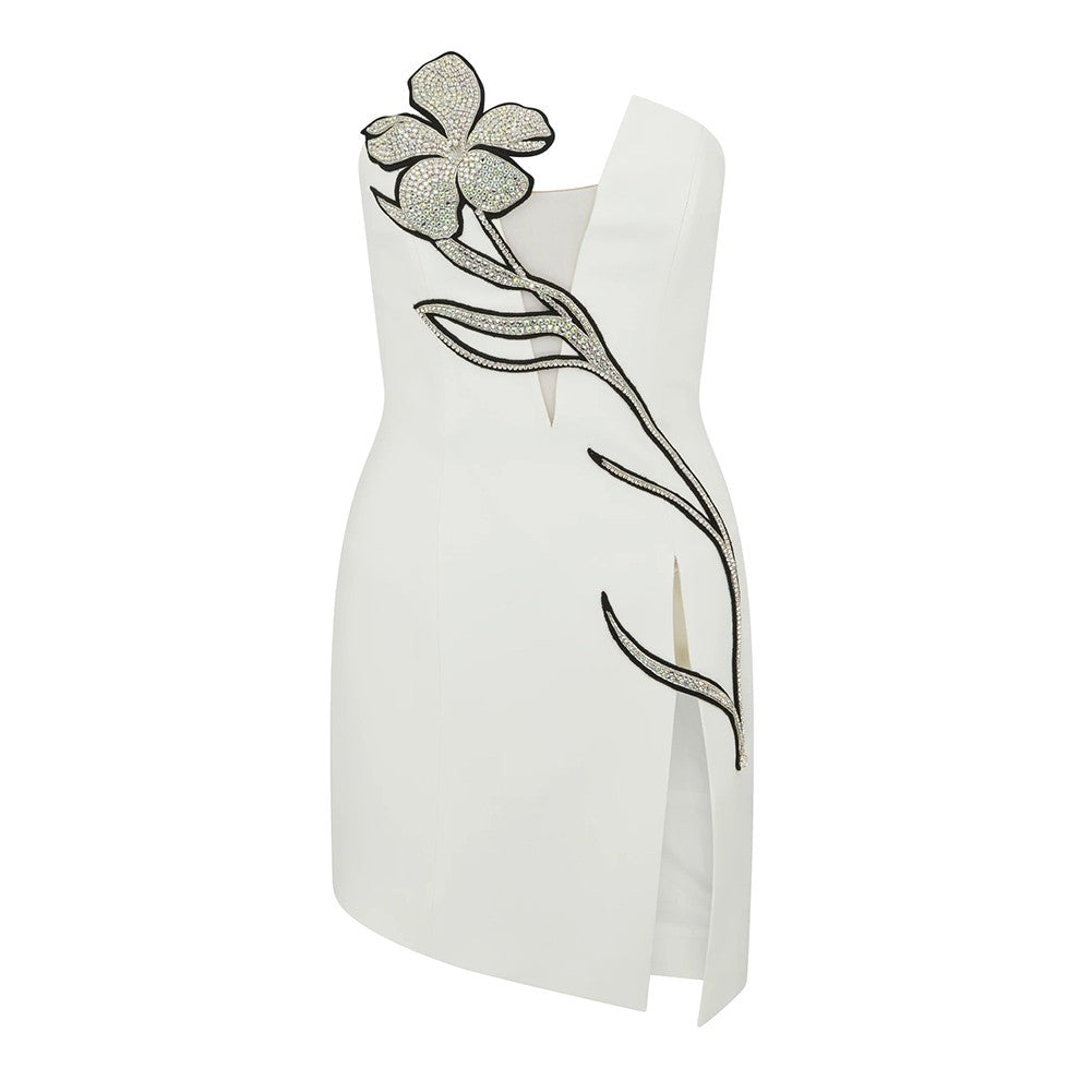 BELEN Mesh Rhinestone Mini Sleeveless Strapless Bandage Dress WHITE