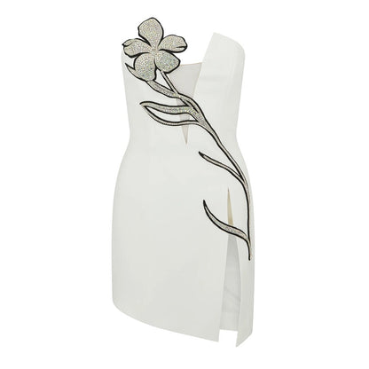 BELEN Mesh Rhinestone Mini Sleeveless Strapless Bandage Dress WHITE