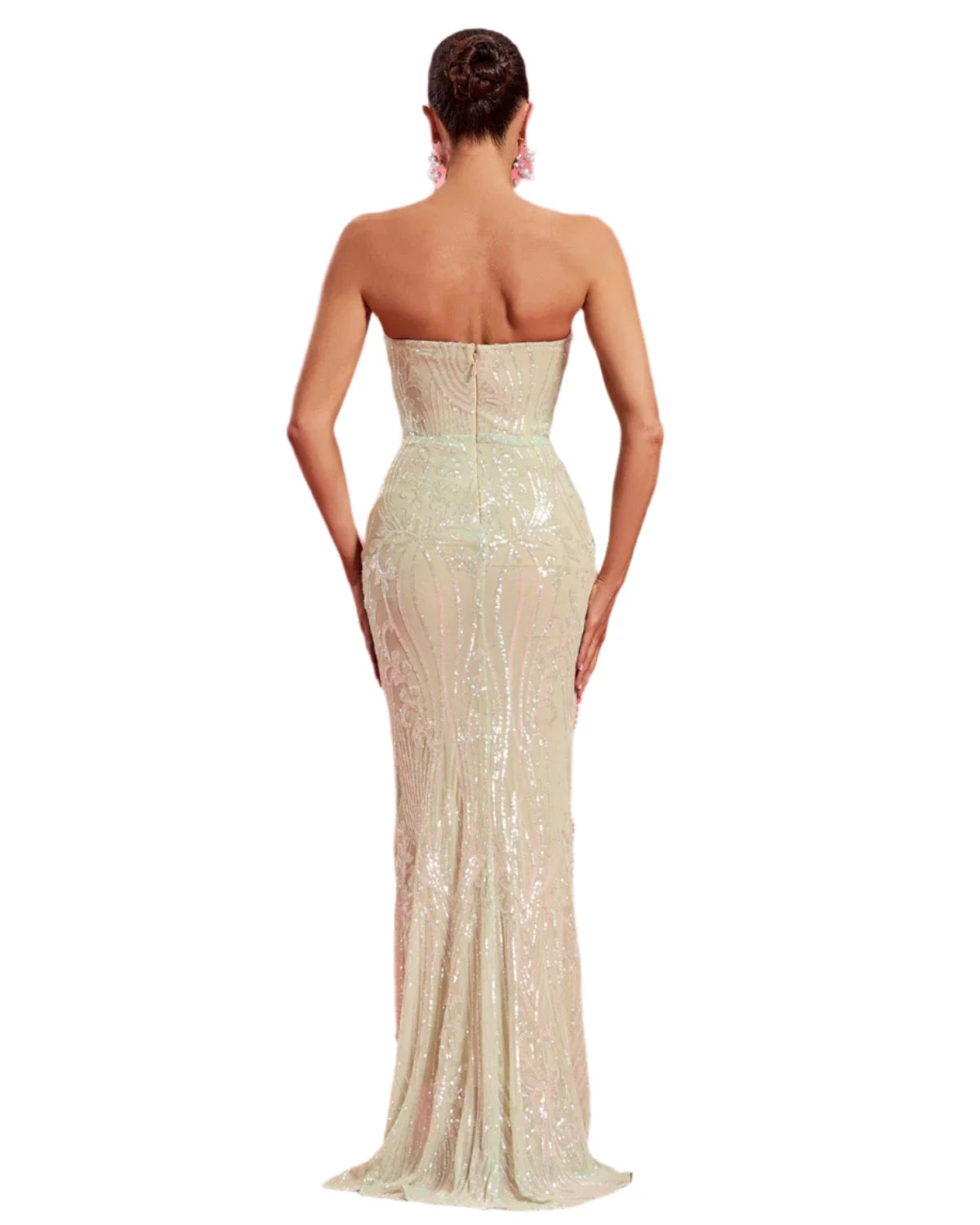 BENITA Pearl Embellished Floral-Leaf Evening Gown