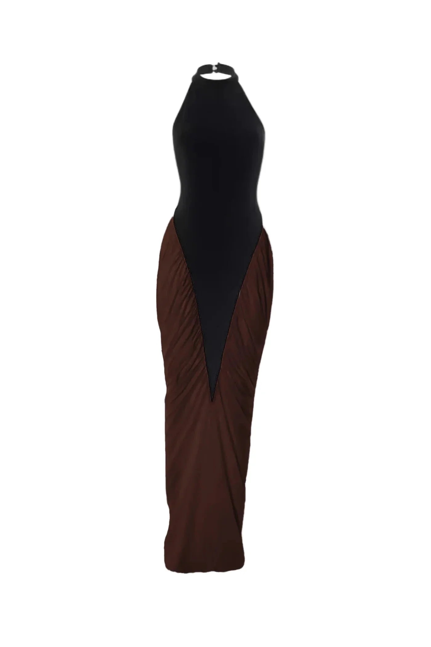 BEREN Contrasting Ruched Maxi Bodycon Dress