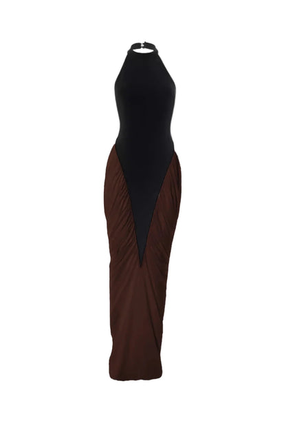 BEREN Contrasting Ruched Maxi Bodycon Dress