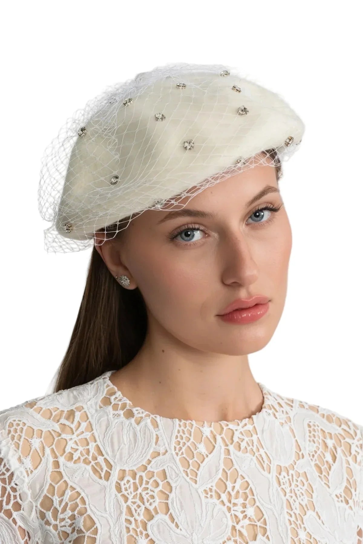 BERET WITH VEIL ONE SIZE WHITE