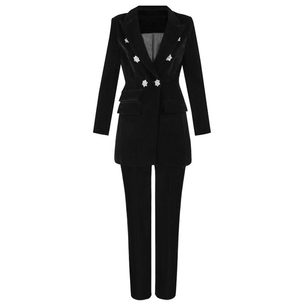 BERTA V Neck Long Sleeve 2 Piece Suit