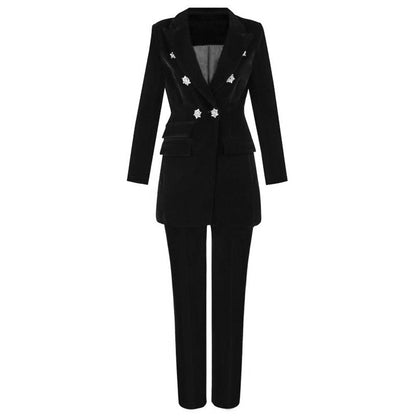 BERTA V Neck Long Sleeve 2 Piece Suit