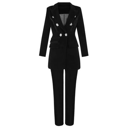 NEXT DAY DELIVERY BERTA Black V Neck Long Sleeve 2 Piece Suit