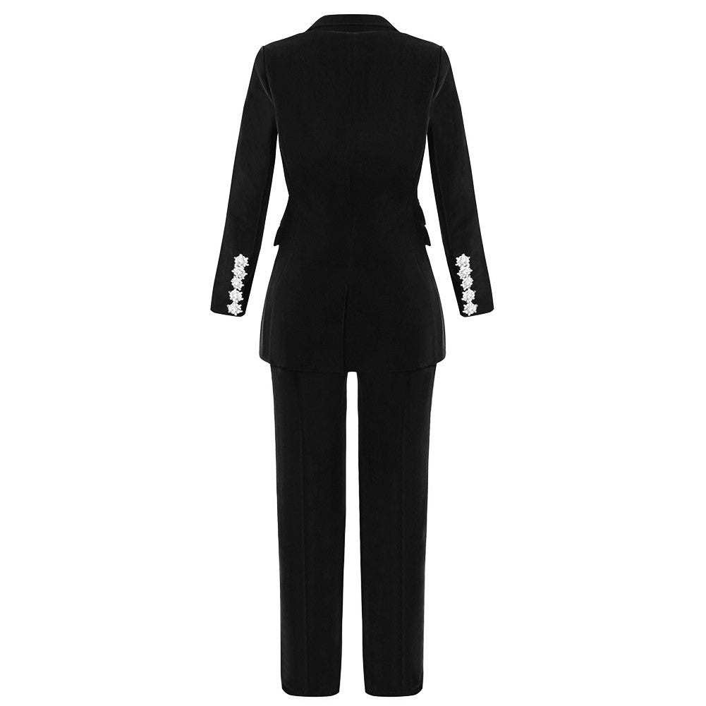 BERTA V Neck Long Sleeve 2 Piece Suit