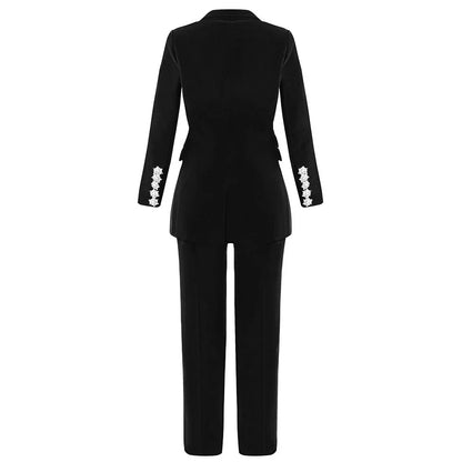NEXT DAY DELIVERY BERTA Black V Neck Long Sleeve 2 Piece Suit