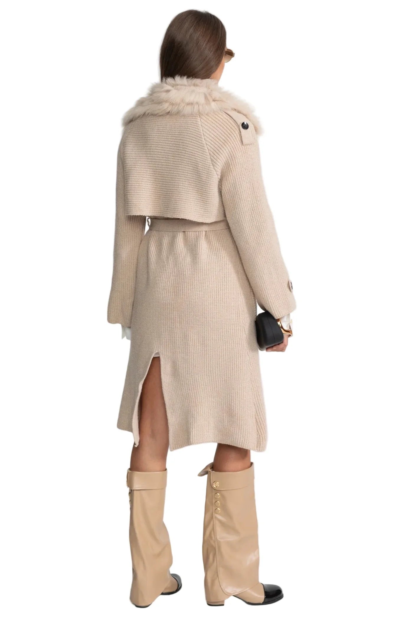 BETTY WOOL KNIT OVERCOAT WITH FUR TRIM