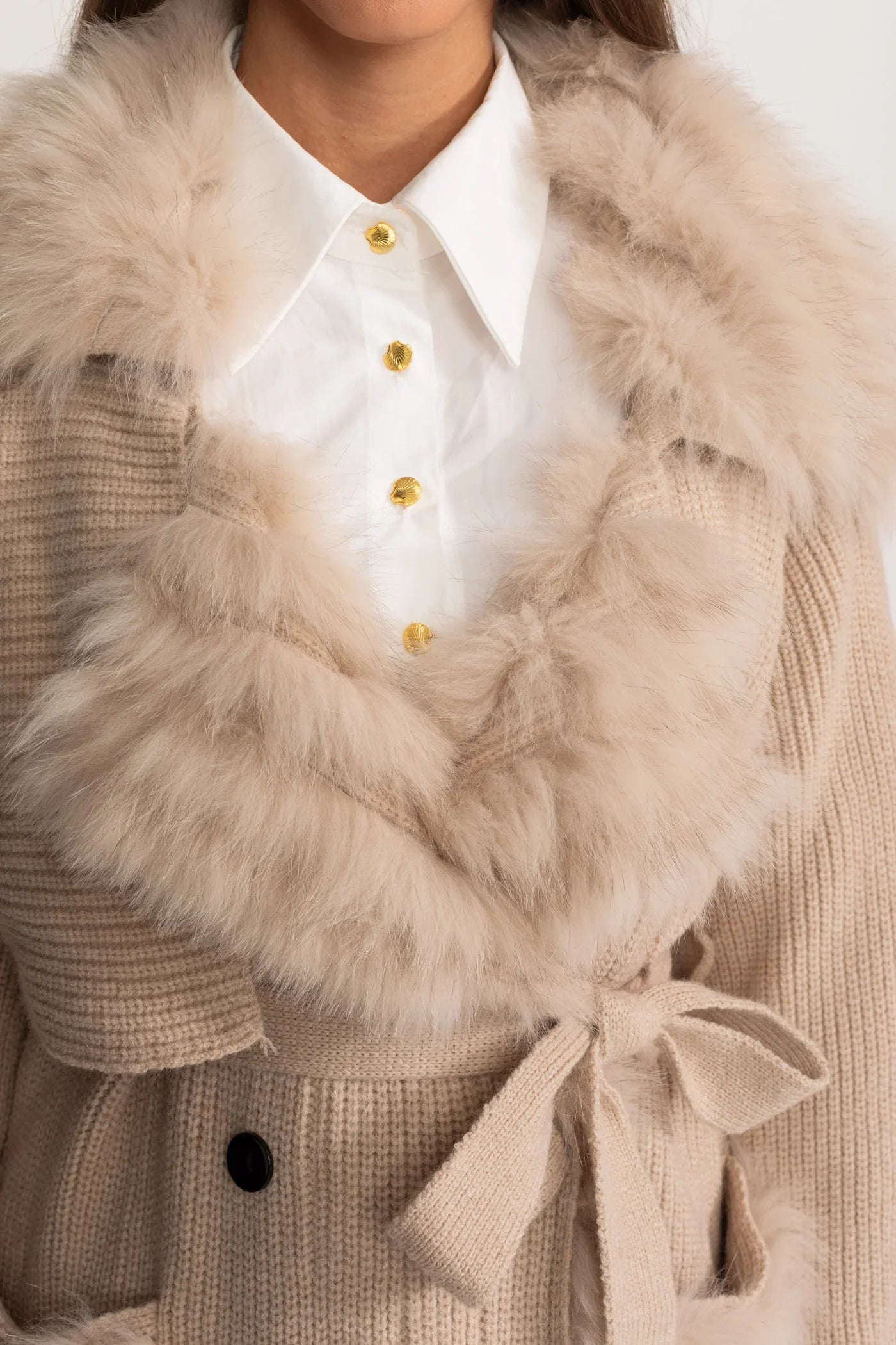 BETTY WOOL KNIT OVERCOAT WITH FUR TRIM