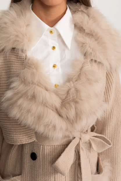 BETTY WOOL KNIT OVERCOAT WITH FUR TRIM