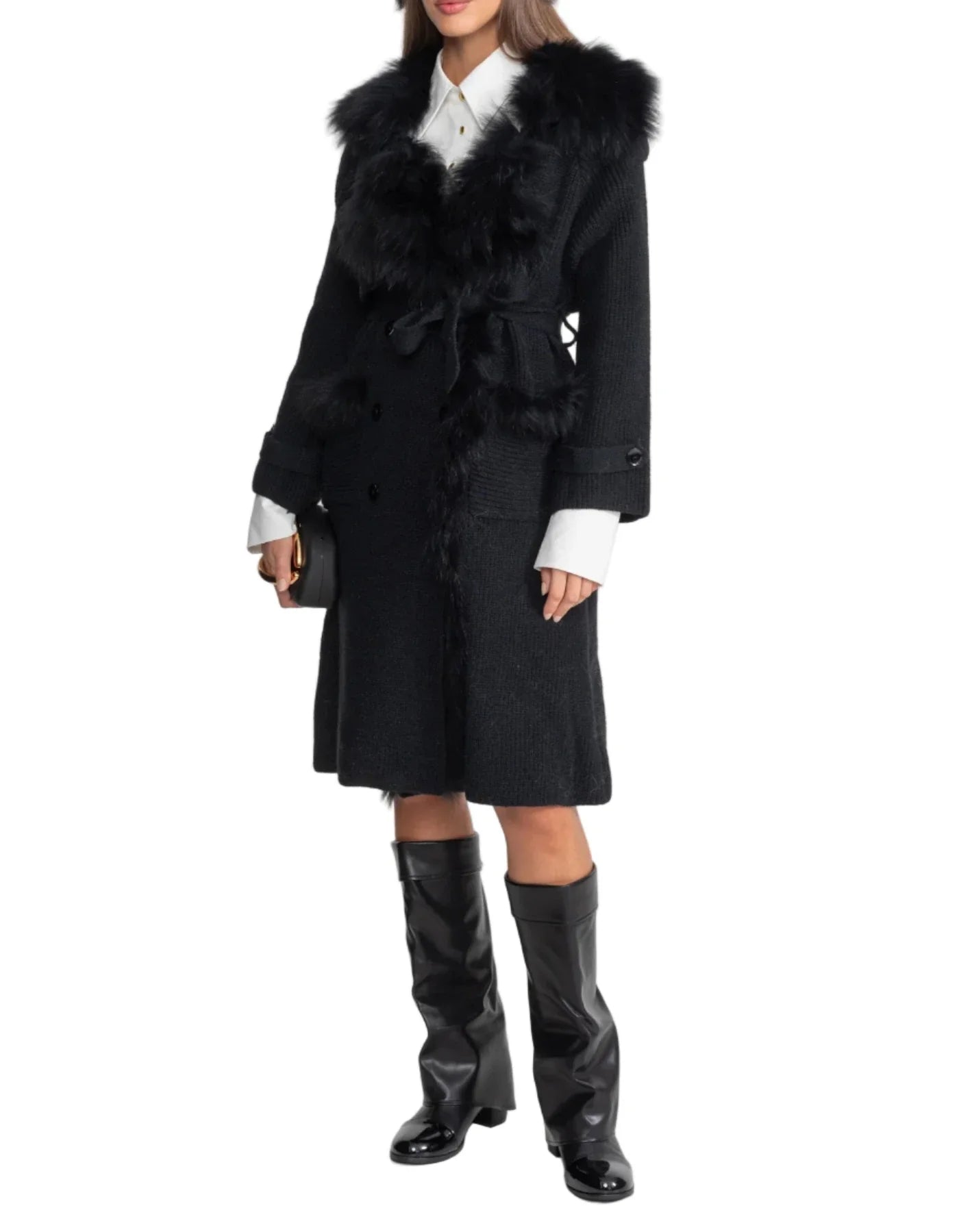 BETTY WOOL KNIT OVERCOAT WITH FUR TRIM
