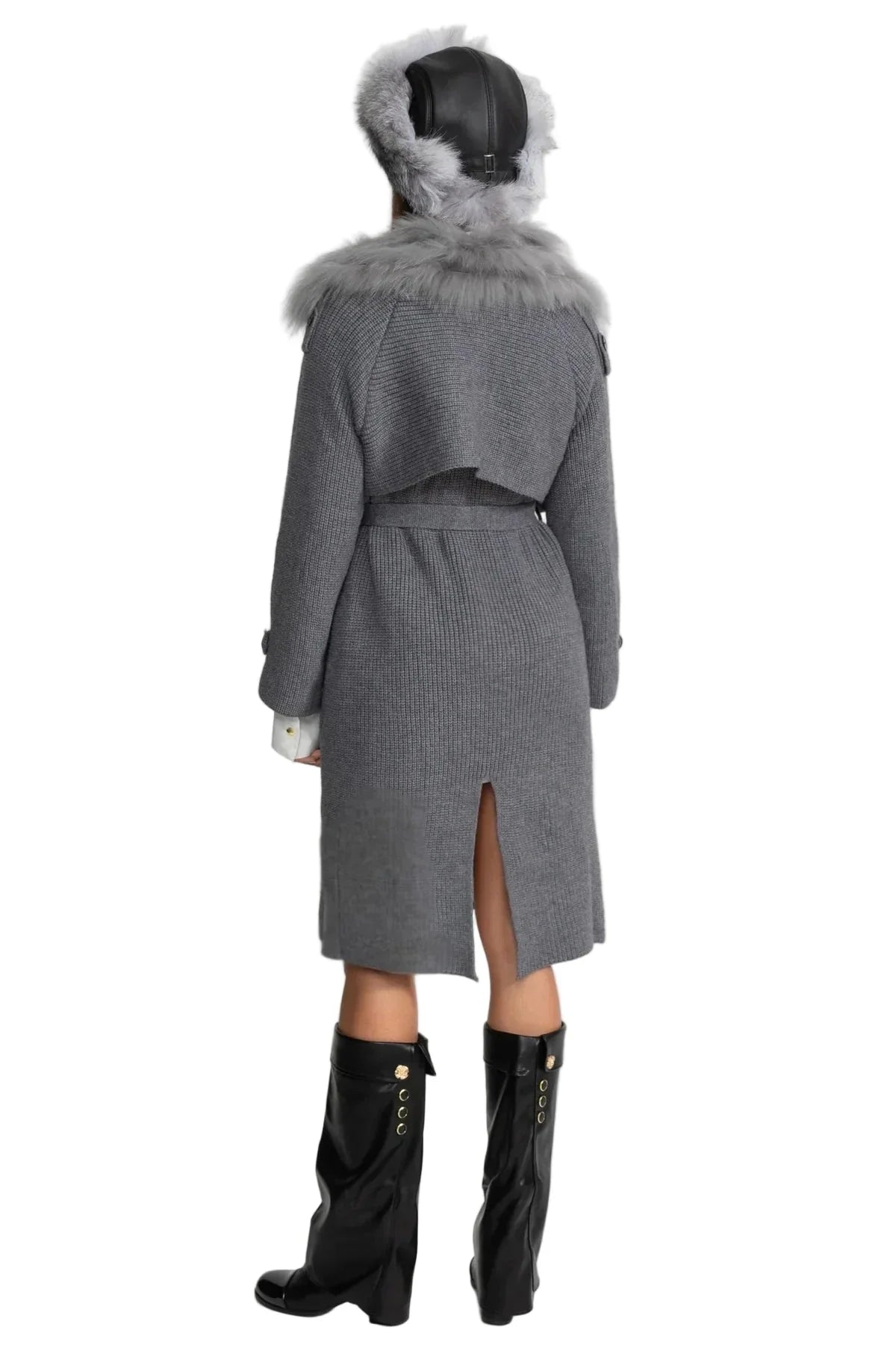 BETTY WOOL KNIT OVERCOAT WITH FUR TRIM