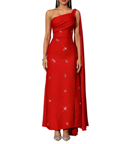 BRIA One Shoulder Crystals Maxi Bandage Dress
