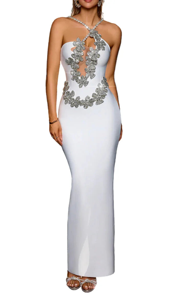 BRINA CrystalFlower Cutout Bandage Maxi Dress